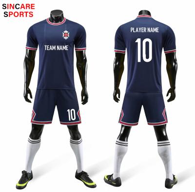 China New design plain navy psg football uniforms sets add your logo and number 2022 season best sale for sale