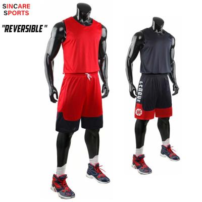 China Cheap Breathable Chinese Factory Basketball Uniforms Singlet Double Layers Basketball Reversible Set For Youth Men for sale