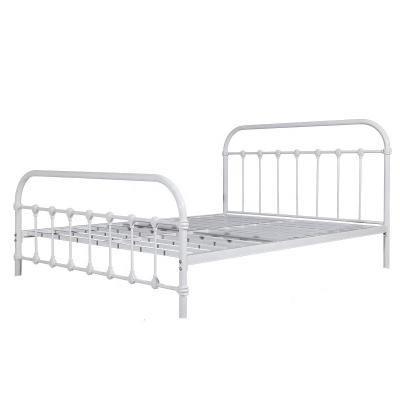 China Convenient manufacture bed frame simple design black double large wrought iron metal bed for sale