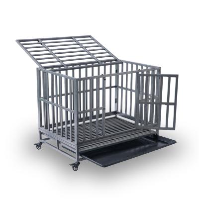 China Folding Dog Cage Tray Heavy Duty Metal Double Door Pet Cage Breathable Large Size Stainless Metal Cage Sets for sale