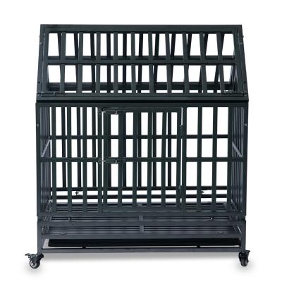 China Breathable Lockable Heavy Duty Stainless Steel Metal Cage Kennel Crate For Small Medium Large Dog With Double Doors Wheels for sale