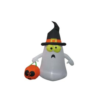 China Interior decoration & Outdoor Inflatable Ghost Wear Witch Hat And Carry A Pumpkin For Halloween Yard Decoration for sale