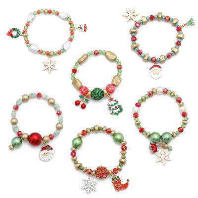 China Cute Woman Santa Xmas Christmas Stretch New Arrival Jewelry Girls Bracelet For DIY Decor Handmade Gifts for sale