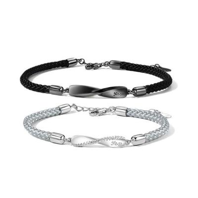 China 2020 Hot New Fashion Meaning 2 PC Set Lovers Friendship Rope Silver Couples Magnetic Bracelet for sale