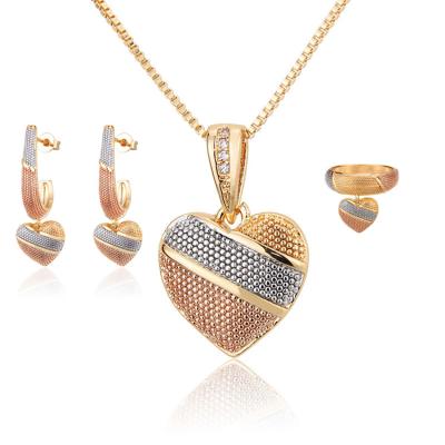 China LIVE4U 2021 High Quality Designer Style 18K Gold Zircon Heart Shape Earring Luxury Necklace Ring Jewelry Set for sale