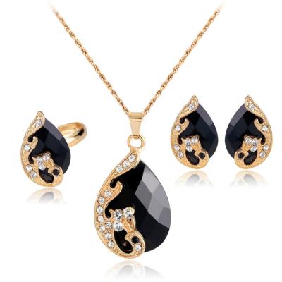 China High Quality RS20JNE16 Fashion Dubai Gold Color Peacock Shape Crystal Pendant 3 Piece Women Wedding Jewelry Set for sale