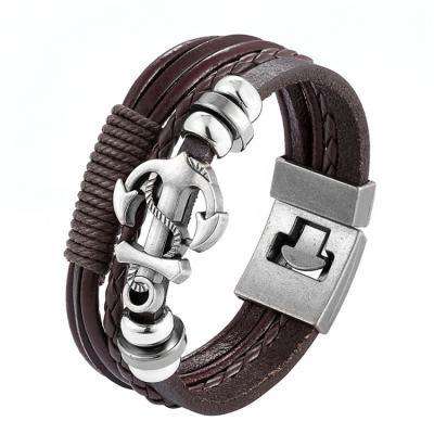 China LIVE4U Vintage Handmade Jewelry Black Brown Anchor Symbol Clasp Men's Tied Bracelet for sale