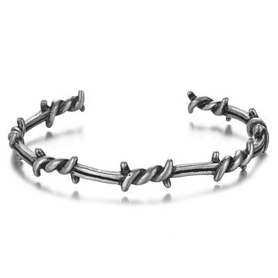 China Antique Silver Line Hiphop RS20JBC61 Fashion Hiphop Titanium Thorn Mens Stainless Steel Bracelets Bangles for sale