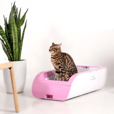 China Stocked 2021 Hot Sales Cat Litter Box Pet Clean Automatic Grooming Cat Litter Box Cat Litter Splash Prevention for sale