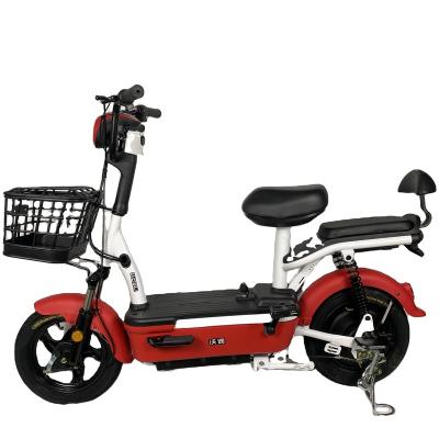 China Steel Fashion Two Seat 350W Drum Brake 14 Inch Vacuum Tire 48V Lead Acid Battery Electric Scooter City Bike Electric Bicycle For Adult for sale