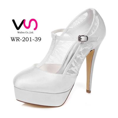 China Wholesale Handmade Sexy Bridal Dyeable Satin Platform High Heel Pump Shoes Bridal Shoes With Lace In WR-201-39 for sale