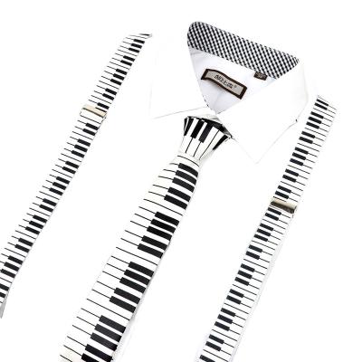 China Hot Novelty Tops Music Print Suspender Bow Tie Sets Women Kids Piano Guitar Skull Cats Rainbow Party Game Shirt Brace Accessory Gift men for sale