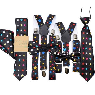 China Fashion Playful Colorful Stars Pint Black Suspender Bowtie Hanky ​​Set Men Kid Suspender Bowtie Hanky ​​Set Men Kid Fun Party Y-Back Butterfly Belt Scarf Gift Accessory for sale