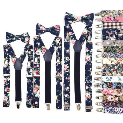 China : Cotton 3 Sizes Cotton Suspenders Floral Bow Tie Sets Mens Womens Kids Ties Girl Male Skirt Shirt Adjustable Straps Pants Accessory Gift for sale