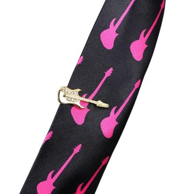 China Novelty 5cm Musical Notes Bass Printed 100% Polyester Neck Tie Clip Set Skinny Men Tie Wedding Banquet Formal Dress Tuxedo Gift Accessory for sale