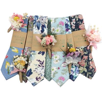 China : Fashion Gift Boxed Luxury Floral Tie Dried Flower Brooch Set Mens Wedding 6.5cm 100% Cotton Tie Party Groom Shirt Accessories Exclusive for sale