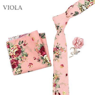 China : Rose Brooch Hankie Set Wedding Gift Mens Canvas Accessory Lapel Pin Suit Skinny Cravat Romantic Link Peach 5cm Floral Print Canvas for sale