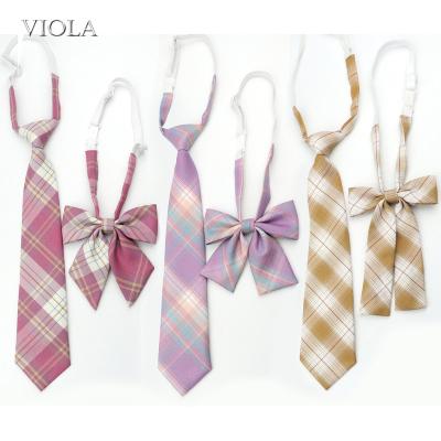 China : Fashion Lady Girl Sweet Ice-Cream Color Plaid 100%Cotton Tie Gift Scarf School Accessory Women Bowtie Set Party Uniform Cosplay for sale