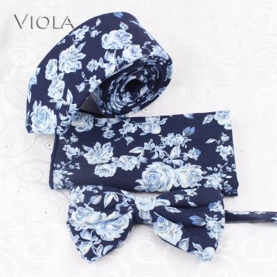 China Novelty 6.5cm Floral Printed Neck Tie Set Pocket Thick Adult Square Bow Butterfly Tie Handkerchief Women&Men Cotton Accessory Gift for sale