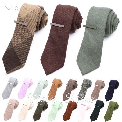 China : Fashion Top 50%Wool 7cm Colorful Tie Clip Set Soft Pink Green Solid Classic Solid Classic Neckerchief Party Wedding Mens Plaid Brown Brown Party Gift for sale