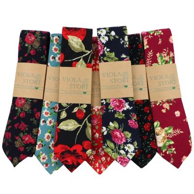 China Fashion Vintage Mens Tie 6cm Red Cotton Floral Print Handsome Roses Tie Wedding Banquet Party Groom Tuxedo Gift Suit Shirt Accessory for sale