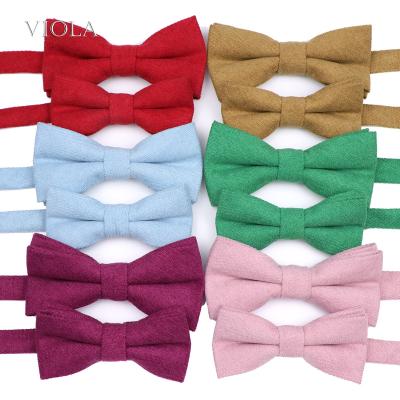 China Gift Cotton Corduroy Father From Son Bowtie Set Men Women Kids Butterfly Party Scarf Pink Red Solid Colorful Striped Wedding Accessory Gift for sale