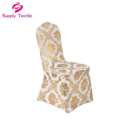 China Plain Metallic Bronze Gold Printed Wedding Jacquard Chair Covers Banquet Dining Chair Covers For Event for sale