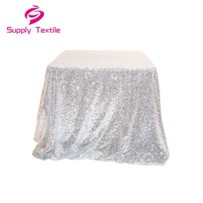 China Wholesale Custom Banquet Rectangle Silver Tablecloth Oilproof Glitter Metallic Sequin Table Cloth for sale