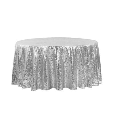 China Silver Round Shiny Oilproof Sequin Tablecloth Wedding Event Party Banquet Decor for sale