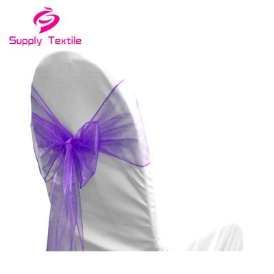 China Disposable Custom Wedding Banquet Hotel Purple Sash Organza Chair for sale