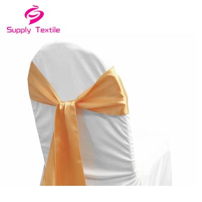 China Wedding Banquet Fashion Disposable Bow Ribbon Satin Peach Color Decorative Chair Sash for sale