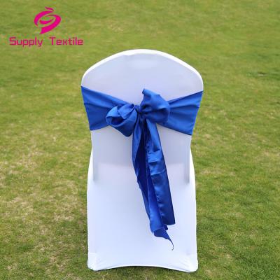 China Disposable New Design Blue Chair Covers Satin Chair Sashes Bow Sash For Weddings Banquet Decoration for sale