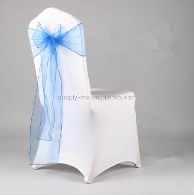 China Disposable cheap organza ceapchairs banquet chair blue sash for wedding event for sale