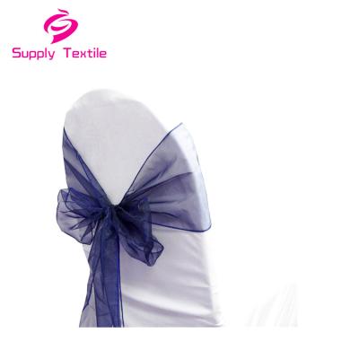 China New Design Elegant Blue Wedding Organza Navy Blue Chair Cover Sashes Disposable for sale