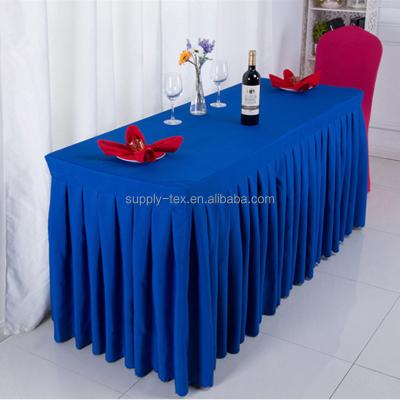 China Factory Price Plain Pleat Polyester Table Skirt For Conference Ceremony Wedding for sale