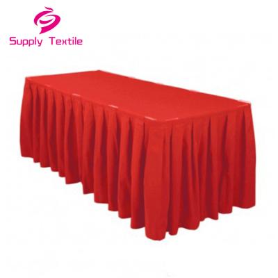 China Oilproof Easy Stick 17 Foot Square Accordion Fold Polyester Banquet Table Edge Red for sale