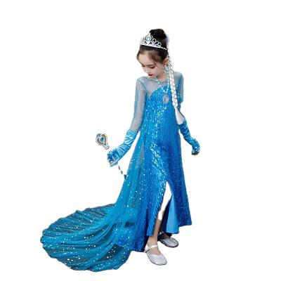 China Cute Dance Stage Performance Birthday Party For Girls Elsa Dress Tulle Sparkly Sequined Bridesmaid Dress for sale