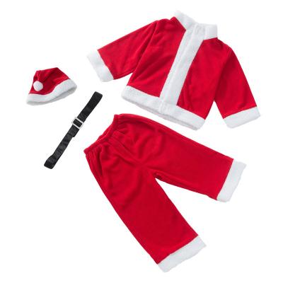 China Wholesale Polyester Winter Children Kids Red Cosplay Costumes For Boy Christmas Clothes Girls Dress And Hat 2pc Set for sale