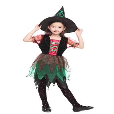 China 2021 Dancing Stage Performance New Red Green Witch Fashion With Hood Halloween Costumes Girls Dresses For Stage Performance for sale