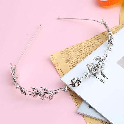 China Fashion Vintage Leaves Headwear Alloy Inlay Pink Diamond Versatile Temperament Simple Hair Band for sale