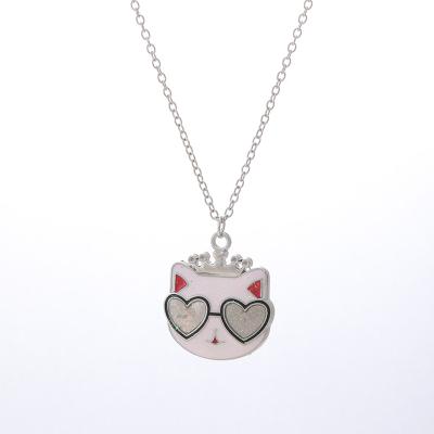 China Wholesale Cute Simple And Playful Kitten Alloy Oil Drip Pendants From Clothing Children's Necklaces for sale