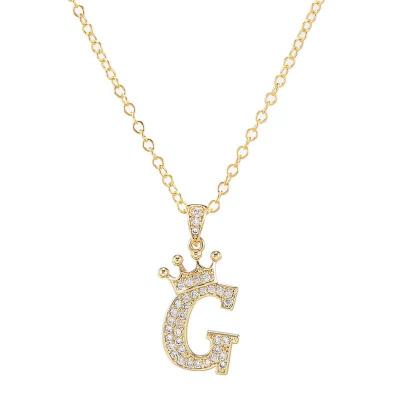 China New Fashion Zircon Cute English Letter Crown Dangle Women's Necklace for sale