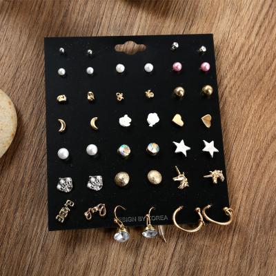 China 20 Pairs TRENDY Simple Resin Crystal Pearl Butterfly Love Earrings Combination Letter Unicorn Stud Earrings for sale