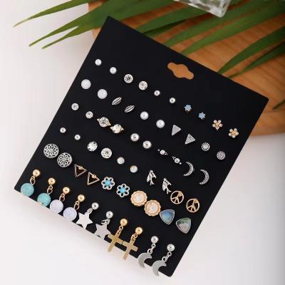 China Fashionable Flower Bird Combination Earring January Moon Shell Jewelry Geometric Cross Earring Combination for sale