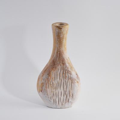 China 100% handmade white bottles form wooden vase for living room home decor for sale