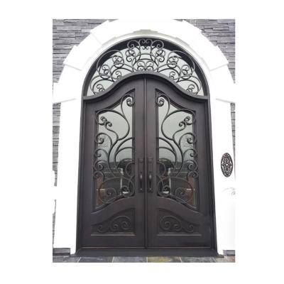 China Modern Top Selling Garden Rod Wrought and Cast Iron Designs Iron Front Door Wrought Iron Gate Galss for sale