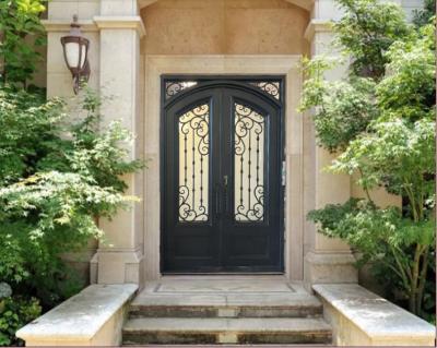 China New Modern Front Metal Gates Door Main Double Style Wrought Iron Front Door Security Door for sale