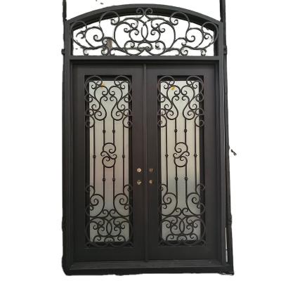 China Modern Design Security Arches Door With Design Catalog Front Wrought Iron Pipe Door Cast Iron Glass Entry Door for sale