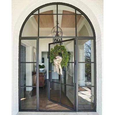 China Waterproof Black Steel Interior Patio Kitchen Critall Swing Iron Metal French Glass Door Balcony And Windows Iron Entry Door for sale