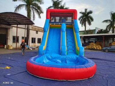 China Summer Blue Orange Inflatable Water Slides With Pool for sale